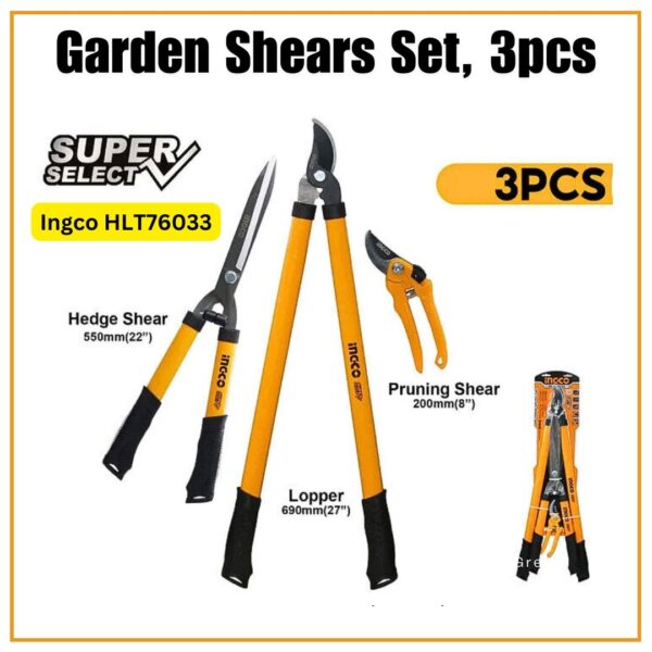 Garden Shears Set, 3pcs INGCO HLT76033 (Pruning Shears, Hedge Shear, Lopper)